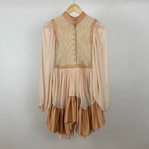 Free People Deep V-neck Party Dress - Cream Combo - Size 2